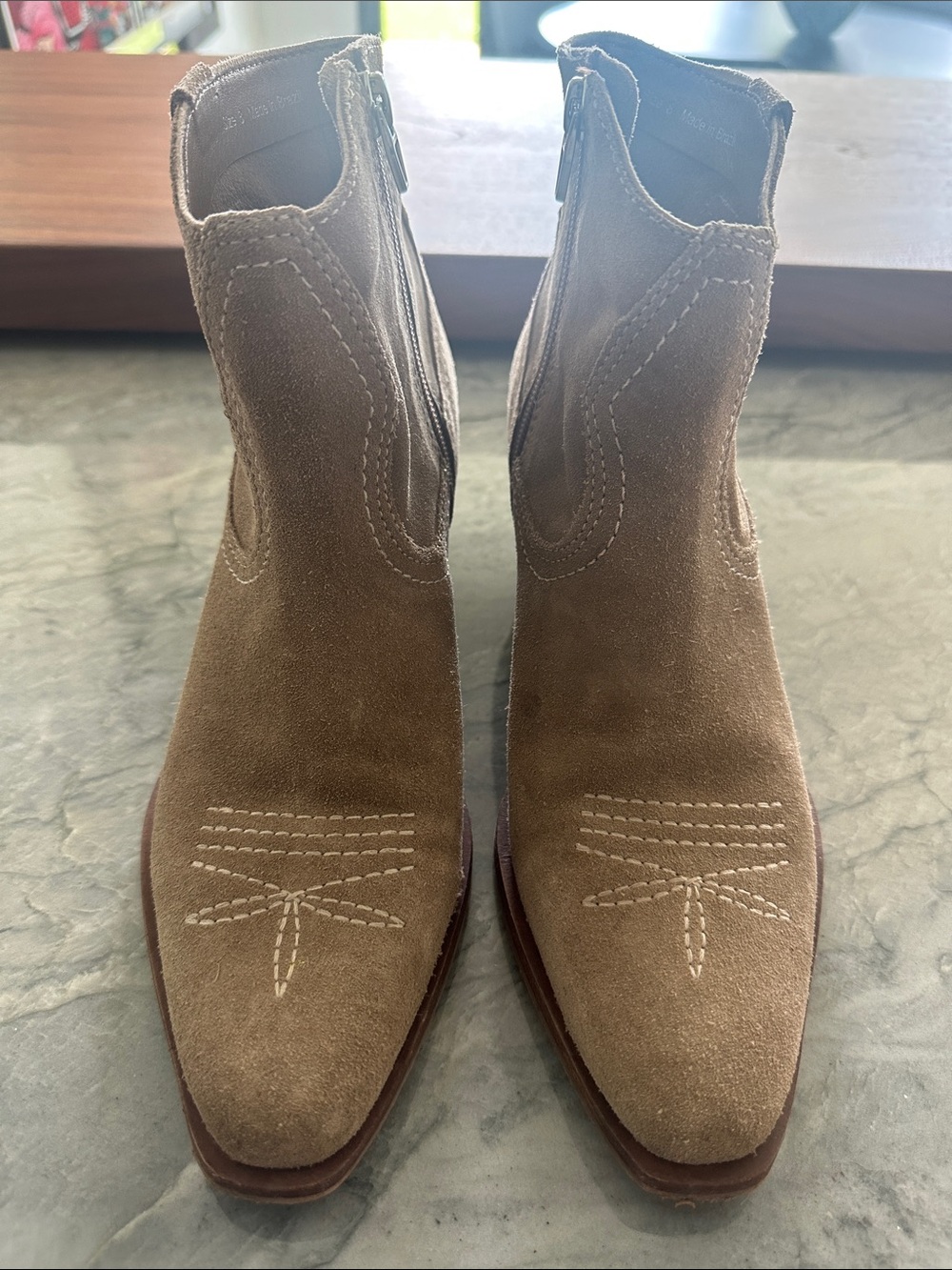 Dolce Vita Wilma Western Suede Booties, Taupe, Size 8